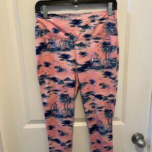 Crown & Ivy Pink Blue Palm Trees Sailboats Athletic Leggings Women's Medium